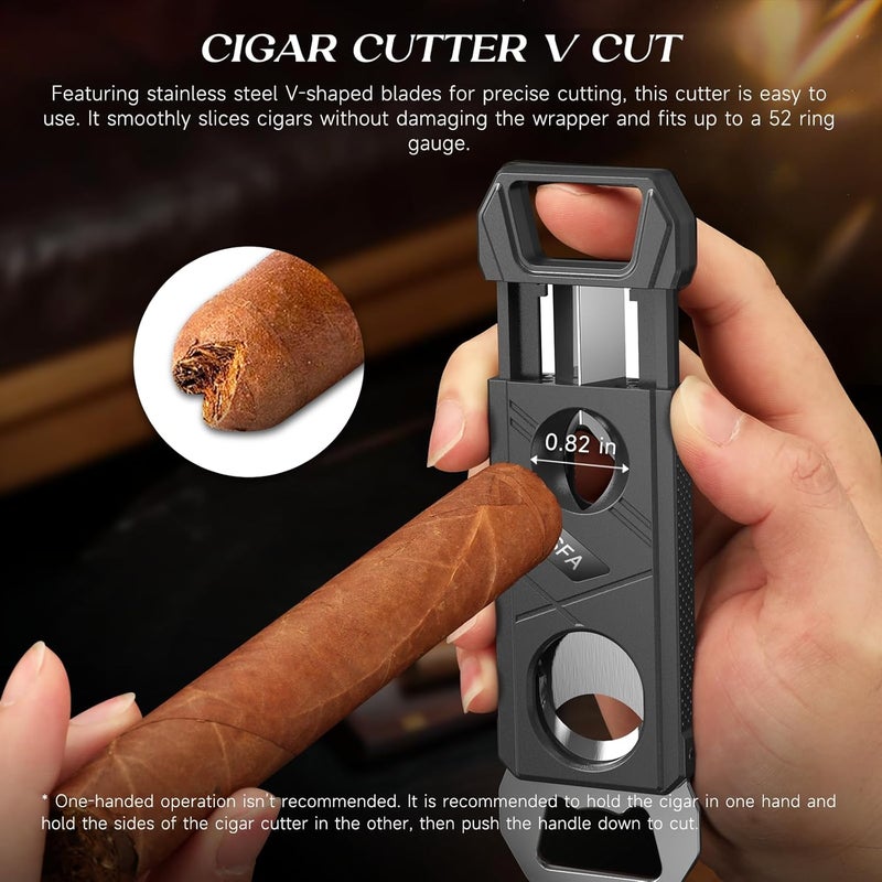 TISFA Cigar Cutter Guillotine Cigar V Cutter Bottle Opener 3 in 1, Portable Cigar Clipper Scissors, Set of 2 Sharp Cigar Cutters, Multifunctional Cigar Accessories Gift Set for Men - Image 4